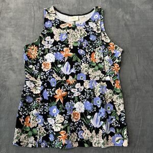 Anthropologie Maeve Women Top XL black blue green floral Brenner Button Detail